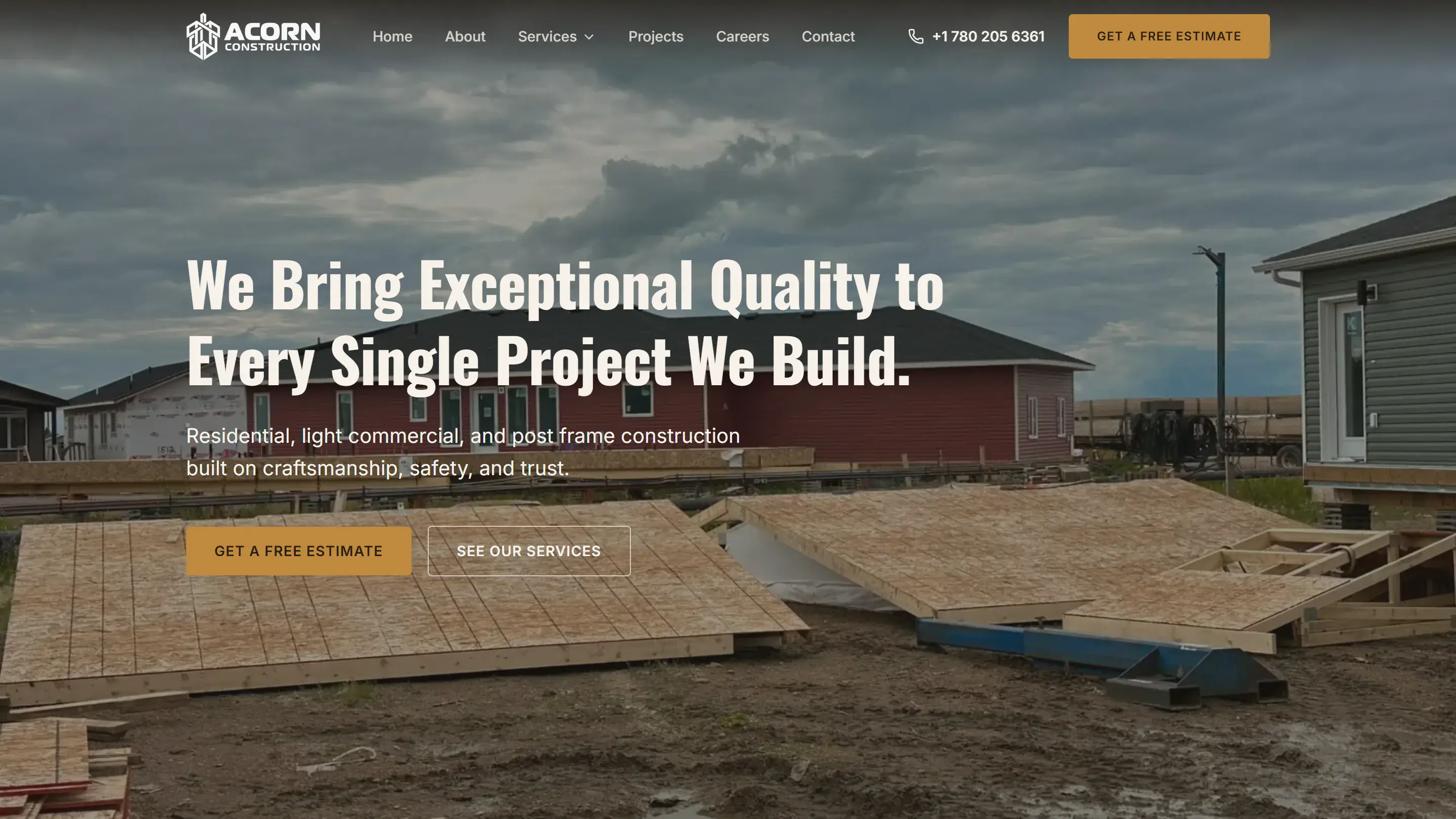 Acorn Construction homepage on desktop