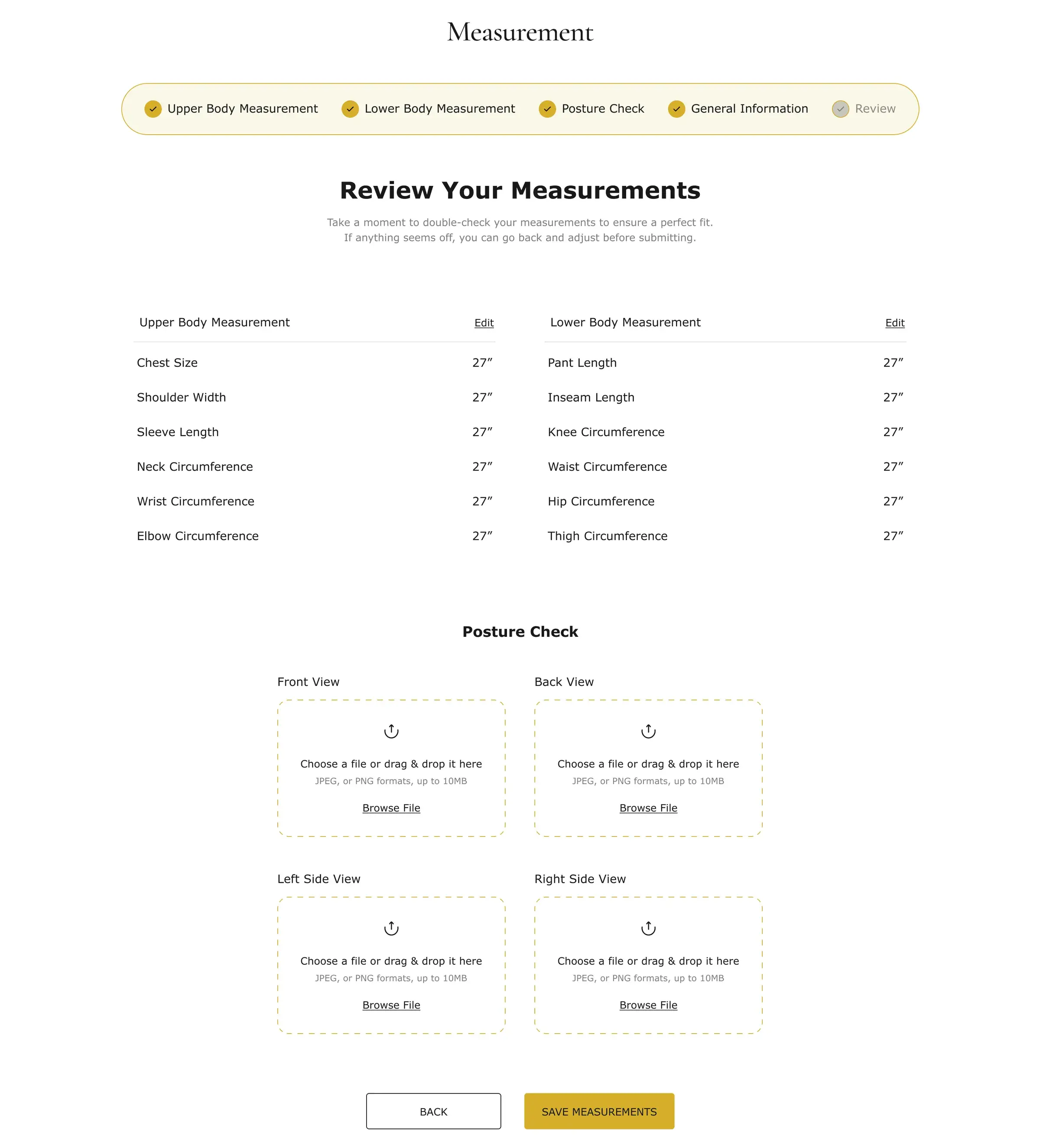 Aramanda measurement review step on desktop